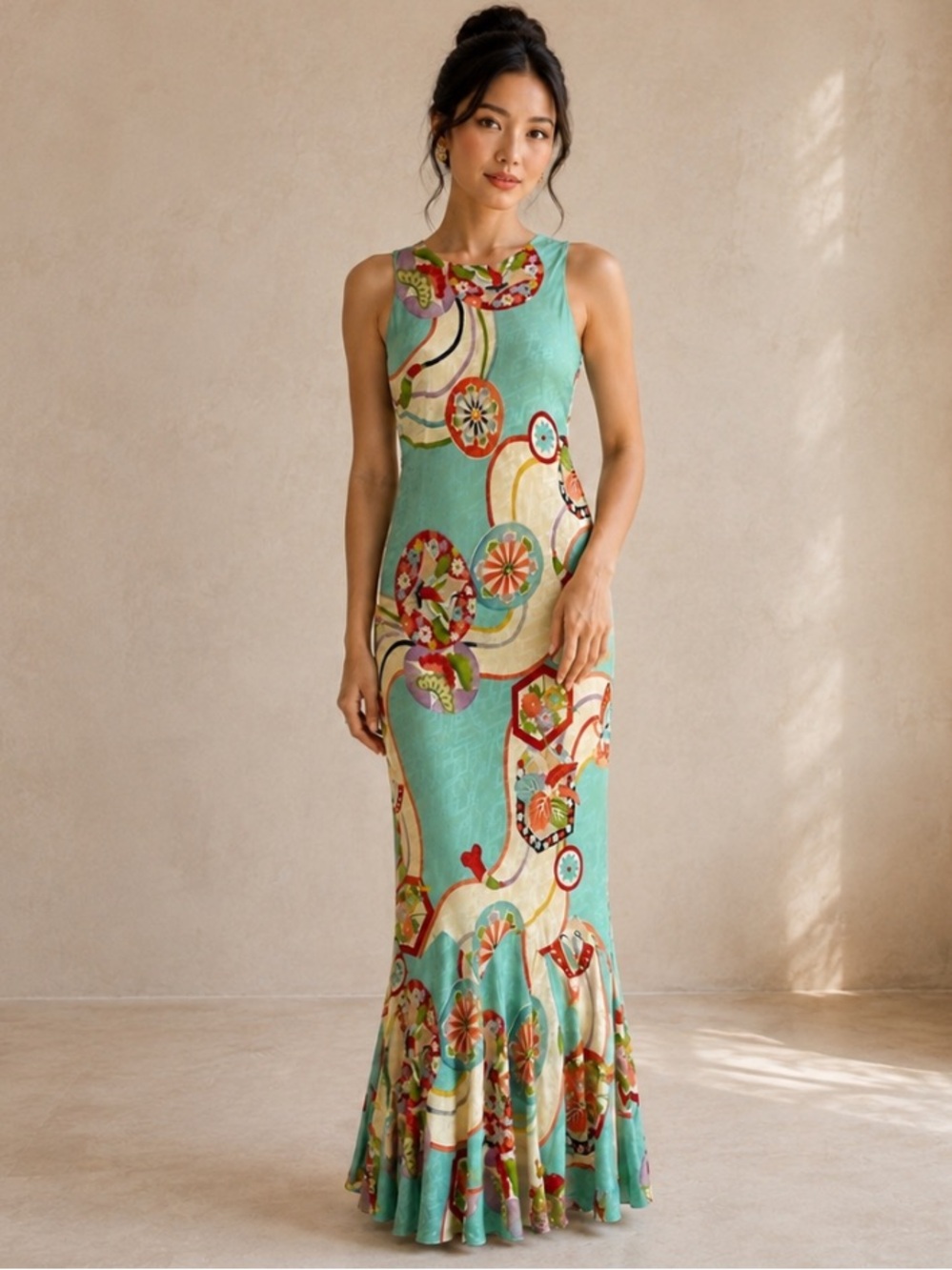 Ralph LaurenCollection Silk Floral Maxi Dress Asian Inspired 8